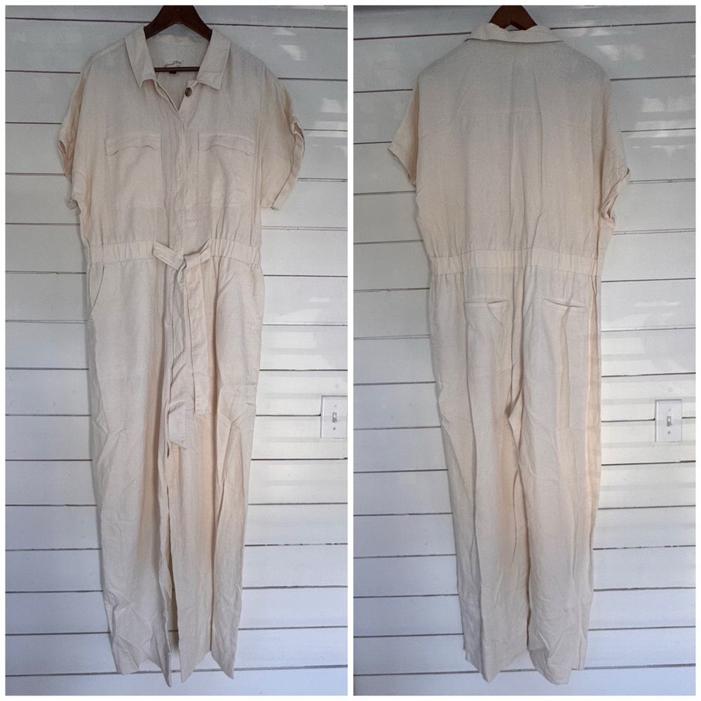 Universal Thread Short-Sleeve Linen Jumpsuit in cream. Size: 14 - Picture 11 of 15